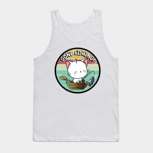 Cute white cat has gone fishing Tank Top